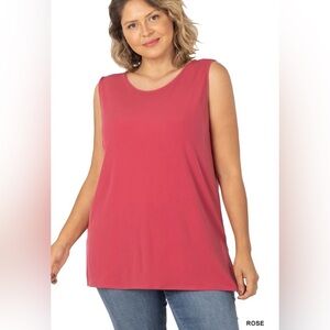 New!Plus Size Rose Pink Sleeveless Split Hem Women's Top Size 1X 2X 3X